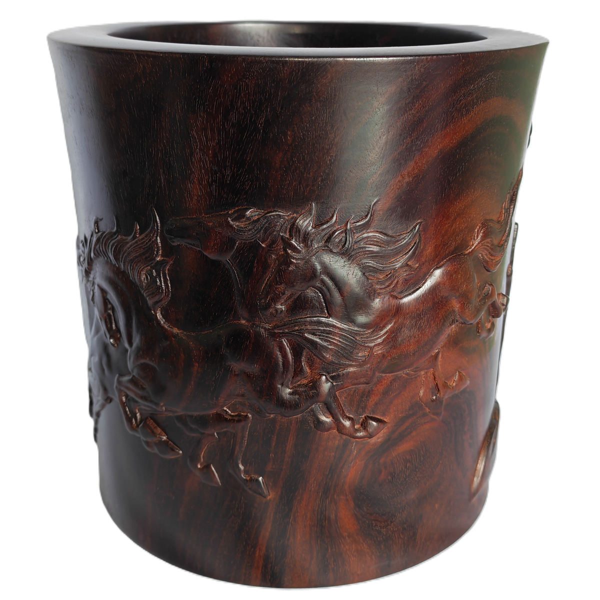Chinese Brush Pot With Horse and Plant Motif