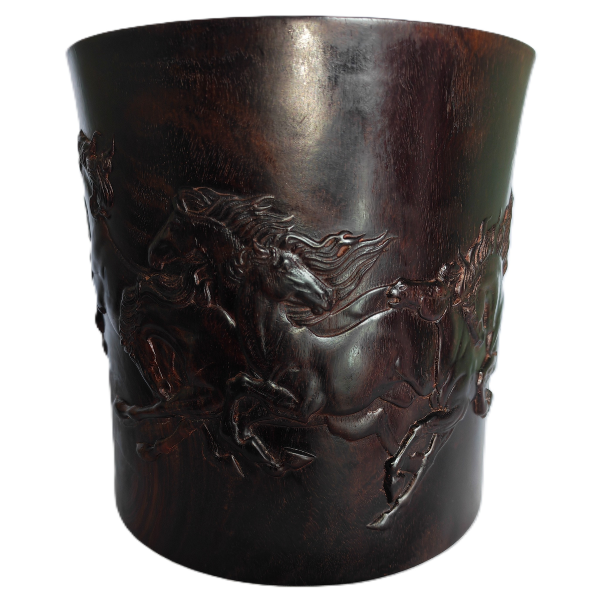 Chinese Brush Pot With Horse and Plant Motif