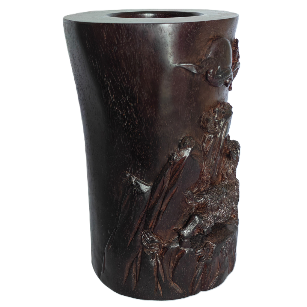 Chinese Brush Pot with Goat and Bamboo Motif