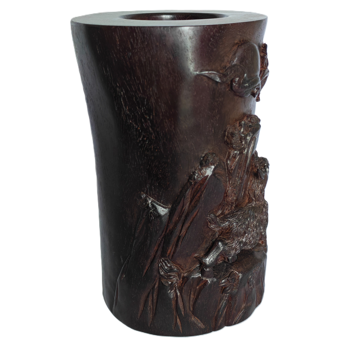 Chinese Brush Pot with Goat and Bamboo Motif