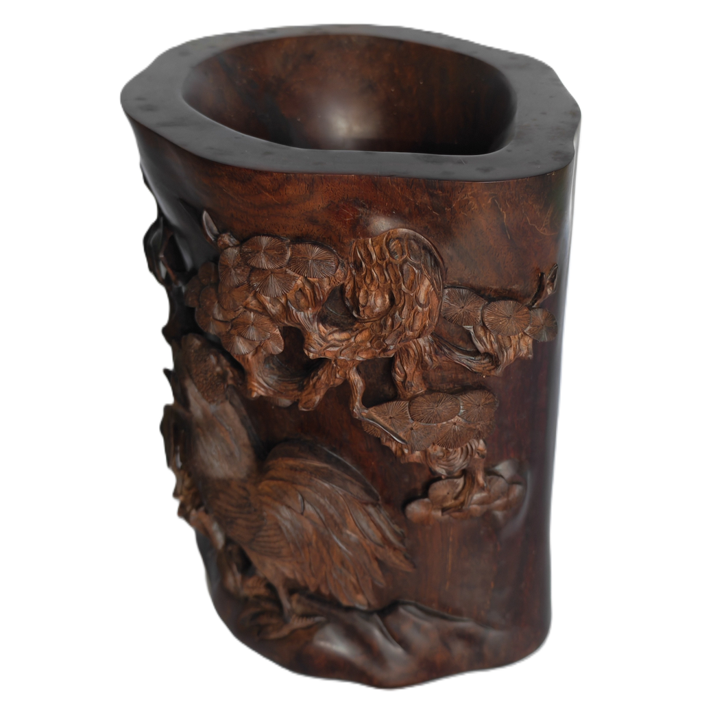Chinese Brush Pot With Chicken & Pine Tree Motif