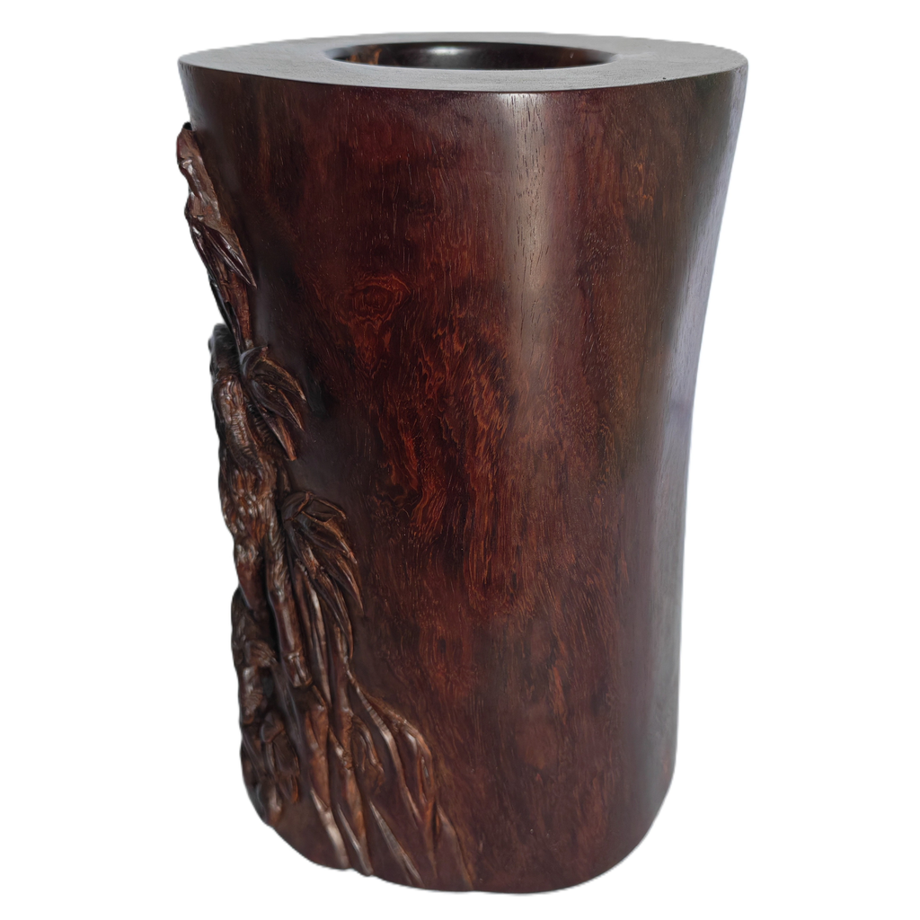 Chinese Brush Pot with Goat and Bamboo Motif