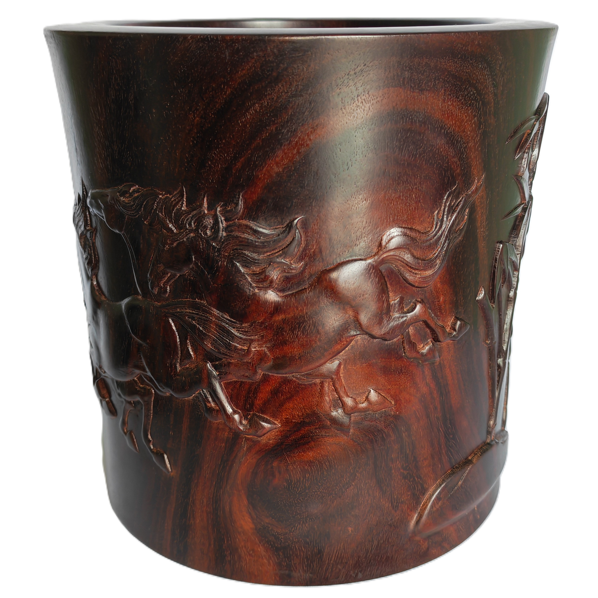 Chinese Brush Pot With Horse and Plant Motif